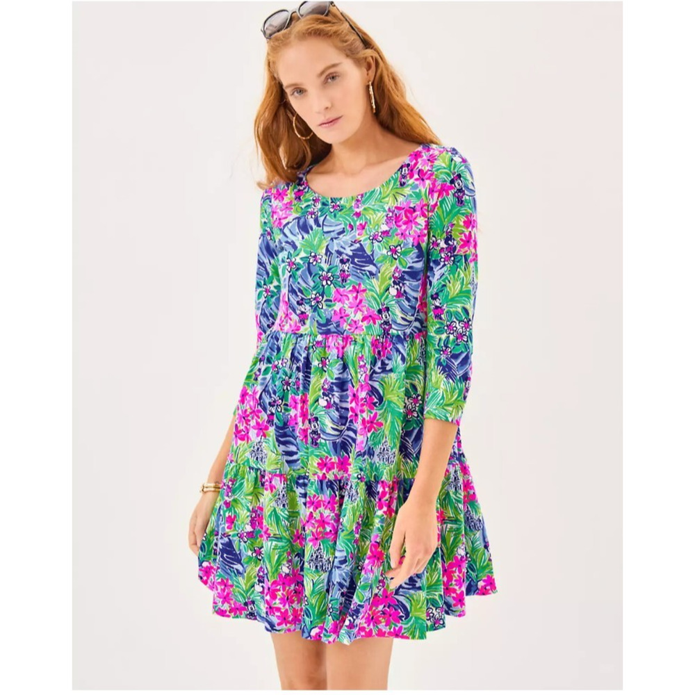 Lilly Pulitzer Green Blue Pink Floral Midi Dress